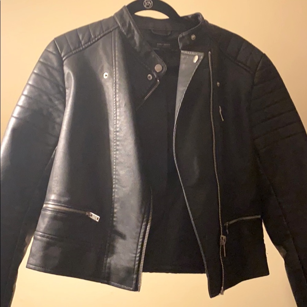 Zara basic black faux leather jacket xl